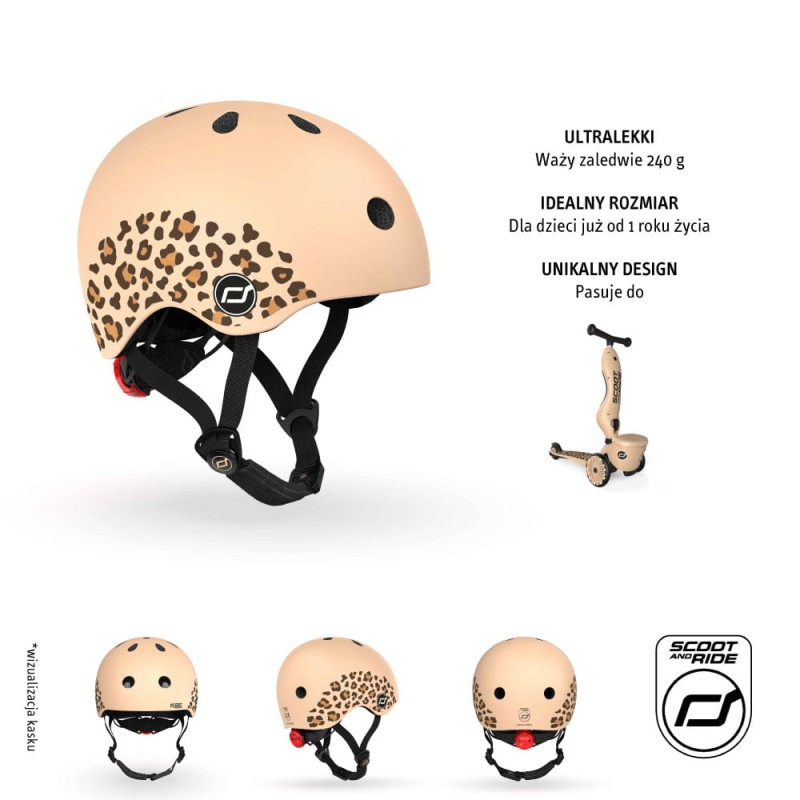 Kask dziecięcy Scoot & Ride Leopard – z tylną lampką LED