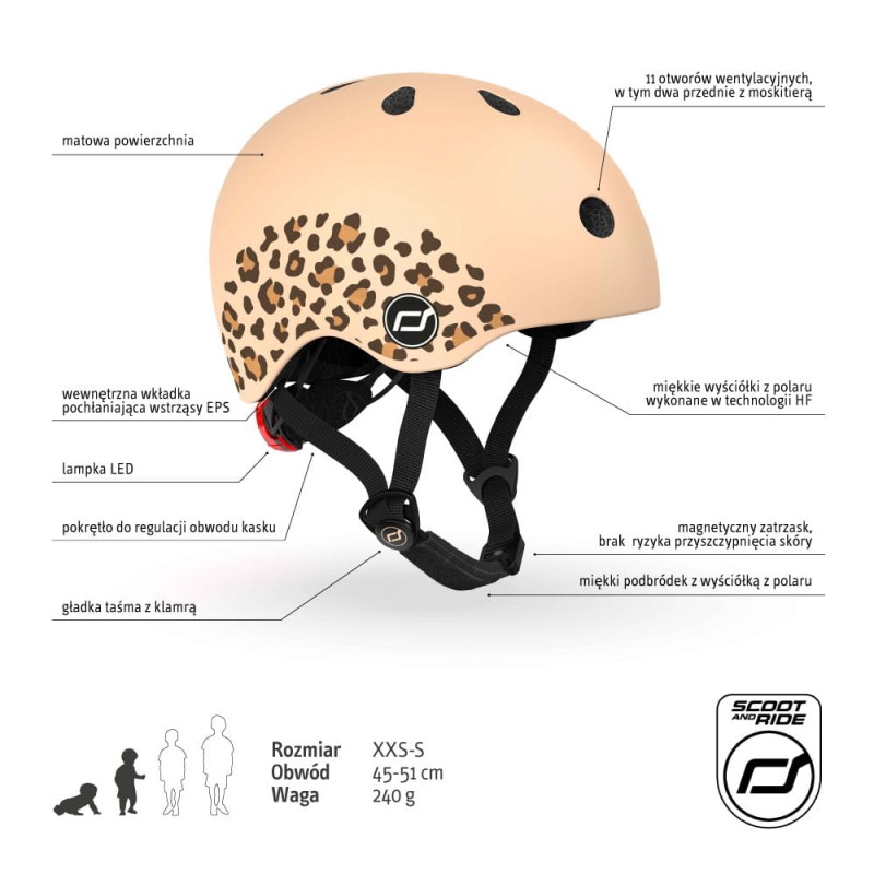 Scoot & Ride XXS-S Leopard – bezpieczny kask do hulajnogi i rowerka