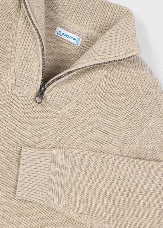 Elegancki sweter dziecięcy z suwakiem w kolorze beżowym