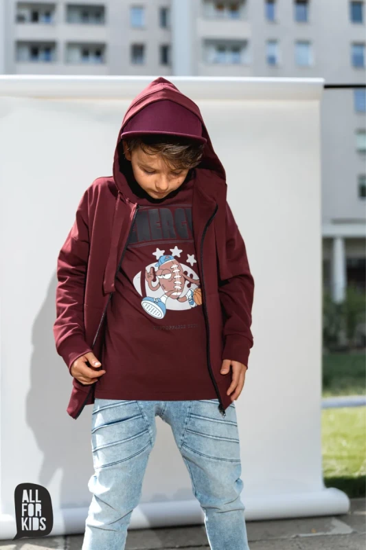 Modna bluza dziecięca z zamkiem i kapturkiem – bordowa