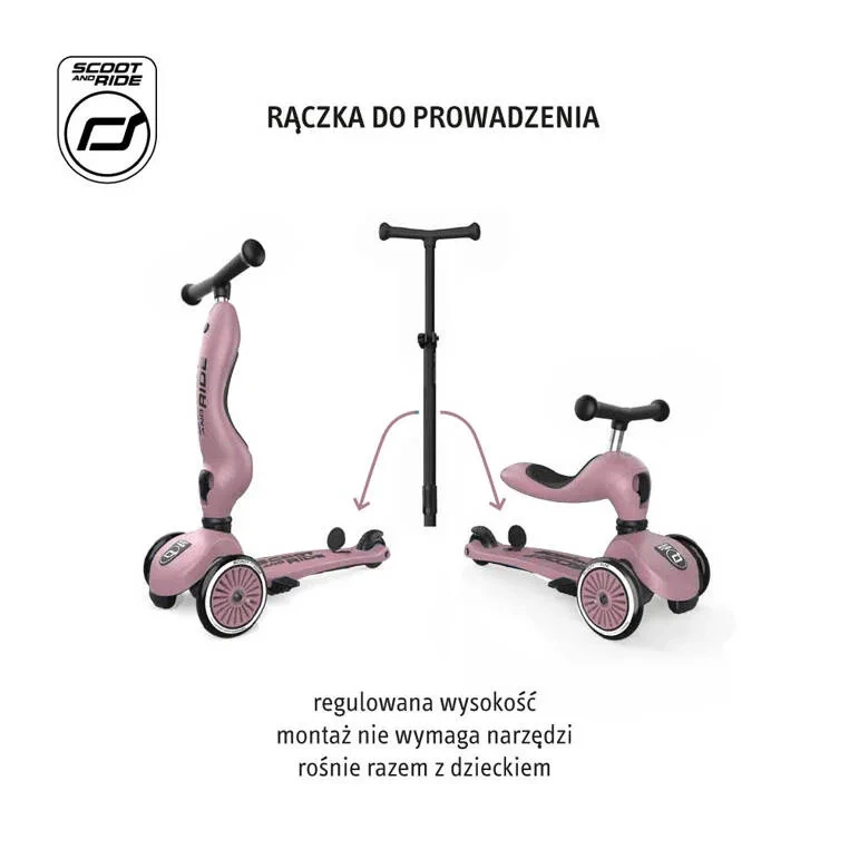 Stabilny jeździk z amortyzującymi przednimi kołami