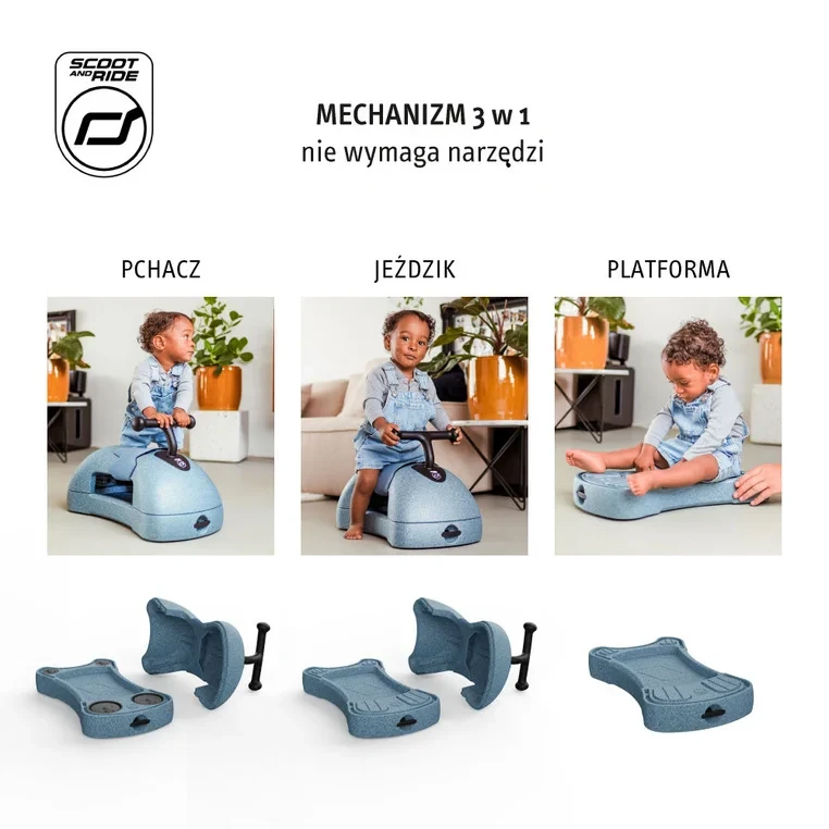 Niebieski jeździk My First z ergonomicznym siedziskiem