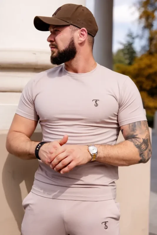 T-Shirt męski Tuss&Sons Piaskowy Sand slim-fit z haftem TS