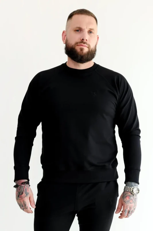 Bluza męska CLASSIC Tuss&Sons Czarna Black krój reglan z haftem TS