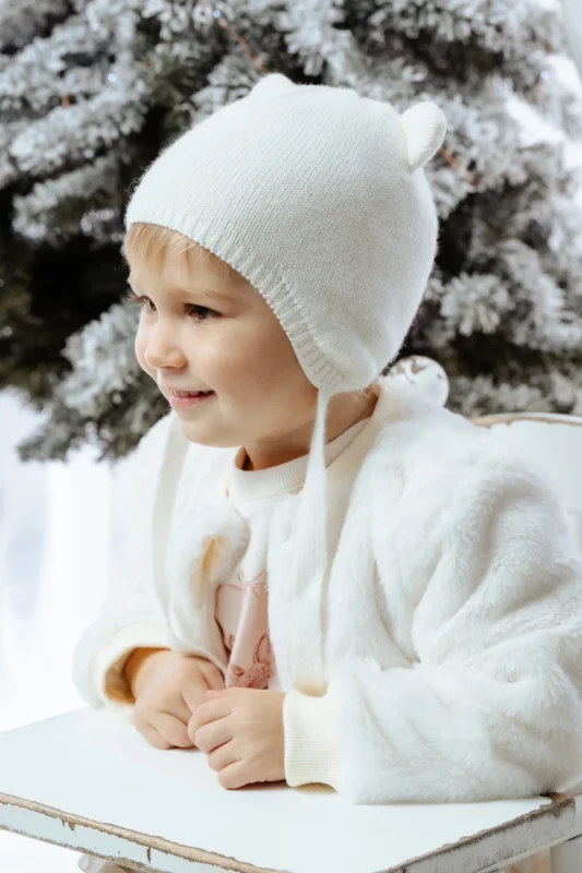 Czapka niemowlęca z wełną i kaszmirem ekri