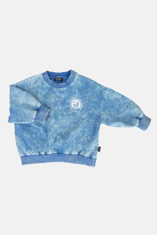 Bluza dziecięca BLUE SKULL SWEATSHIRT Minikid ACID BLUE – tył z autorskim printem