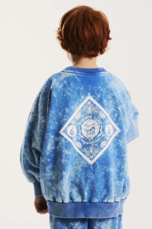 Bluza premium dla dzieci Minikid w kolorze acid blue z czaszką
