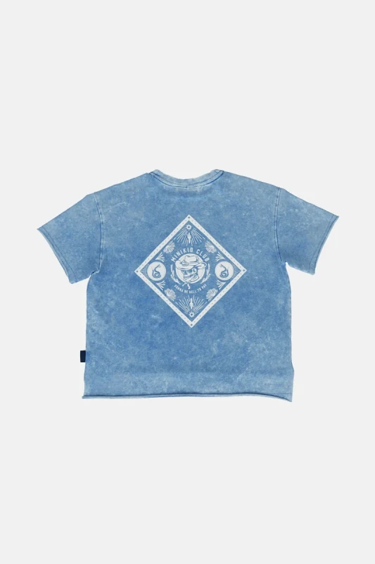 Polska koszulka dziecięca Minikid – BLUE SKULL T-SHIRT ACID BLUE, streetwear