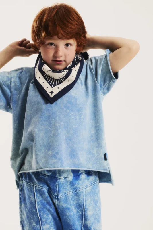 Koszulka dziecięca z bawełny Minikid – BLUE SKULL T-SHIRT ACID BLUE