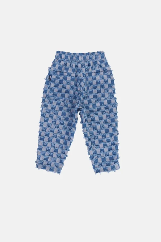Spodnie dziecięce z bawełny Minikid – DENIM CHECKERED PANTS BLUE