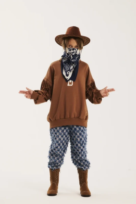 Luźne spodnie dziecięce DENIM CHECKERED PANTS BLUE – podwójna regulacja w pasie