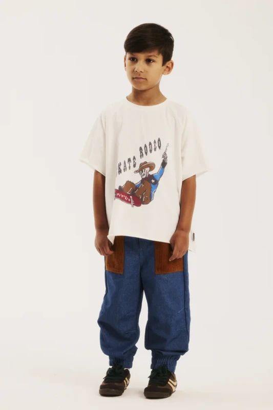 Luźne spodnie dziecięce DENIM PANTS BLUE – podwójna regulacja w pasie