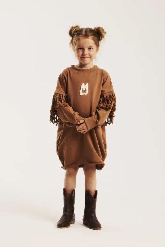 Polska sukienka dziecięca Minikid – BROWN FRINGE DRESS, casual i streetwear