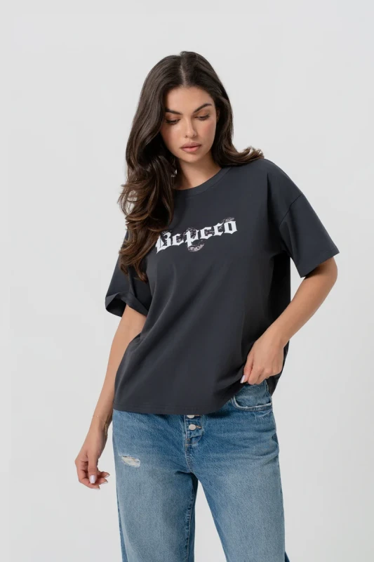 T-shirt damski WĄŻ grafitowy – Bopoco