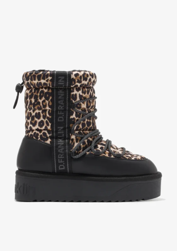 Nordic V2 Bomb Leopard – pikowane ocieplane buty damskie w panterkowy wzór
