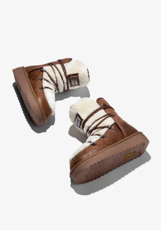 Brązowe buty zimowe z syntetycznym futerkiem – Nordic Trk Fur Camel