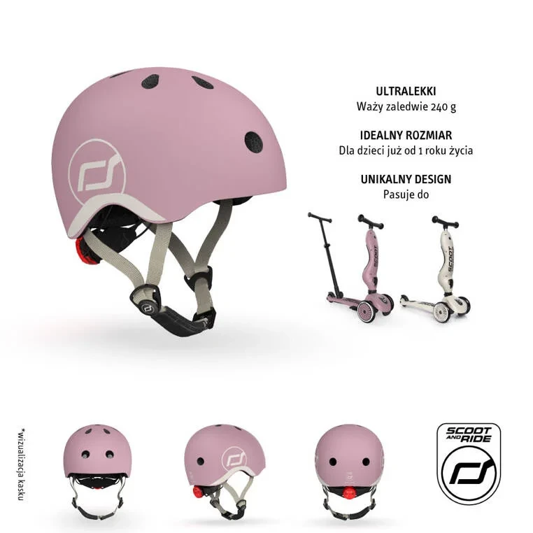 Ultralekki kask Scoot and Ride z lampką LED kolor Wildberry