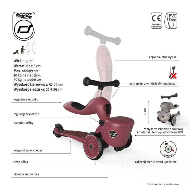 Hulajnoga dla dzieci z zamykanym schowkiem Scoot & Ride