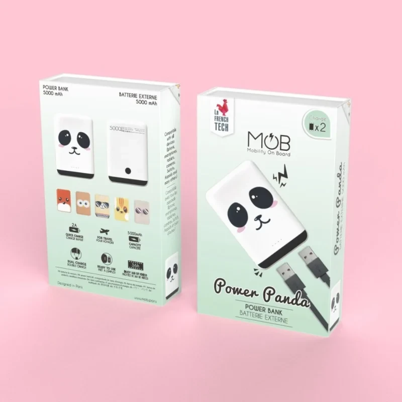 Powerbank biało-czarny Panda soft-touch