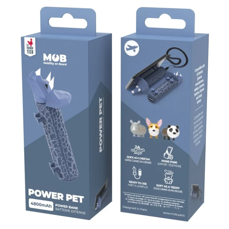 Kompaktowy powerbank w kształcie niebieskiego dinozaura