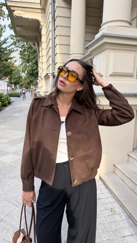 kurtka damska zamszowa czekoladowa SAMUEL Modernline Club