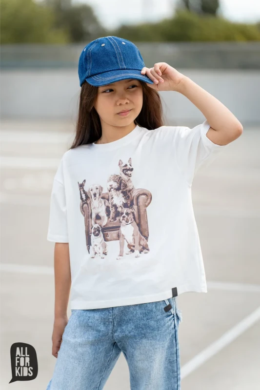 T-Shirt dziecięcy śmietankowy DOG LOVERS CLUB All For Kids