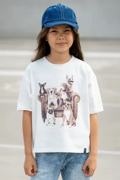 T-Shirt DOG LOVERS CLUB śmietankowy All For Kids dla dziewczynki