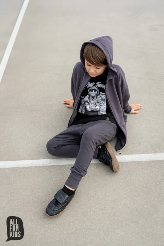 Bluza dziecięca grafitowa All For Kids z nadrukiem