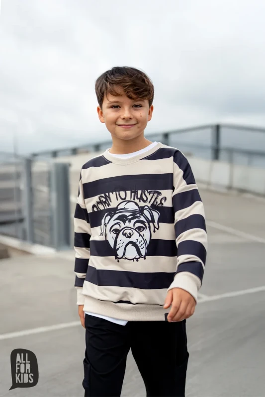 Bluza dziecięca unisex All For Kids beżowo-czarna z nadrukiem