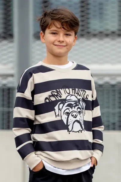 Bluza BORN TO HUSTLE beżowo-czarne paski All For Kids