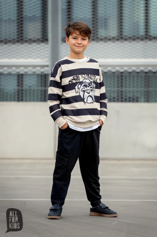 Bluza unisex dziecięca All For Kids paski beżowo-czarne