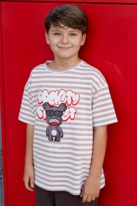 T-Shirt SOCIETY STREET w paski Beżowe All For Kids