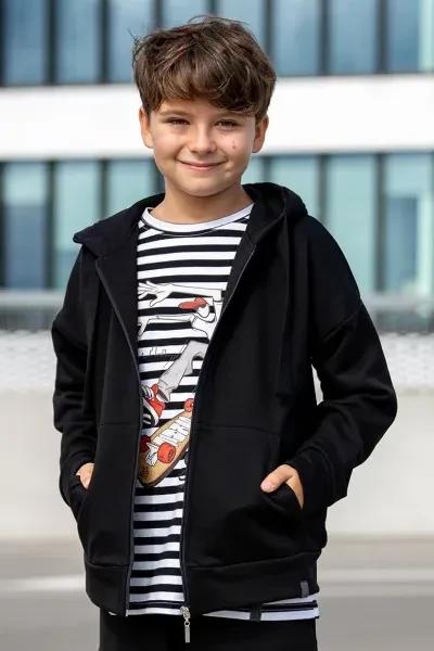 Bluza rozpinana z kapturem OLD SCHOOL czarna All For Kids