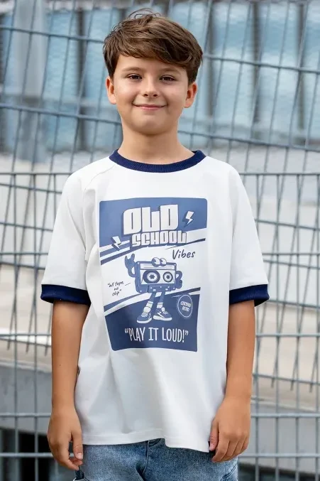 T-shirt PLAY IT LOUD śmietankowo-niebieski All For Kids