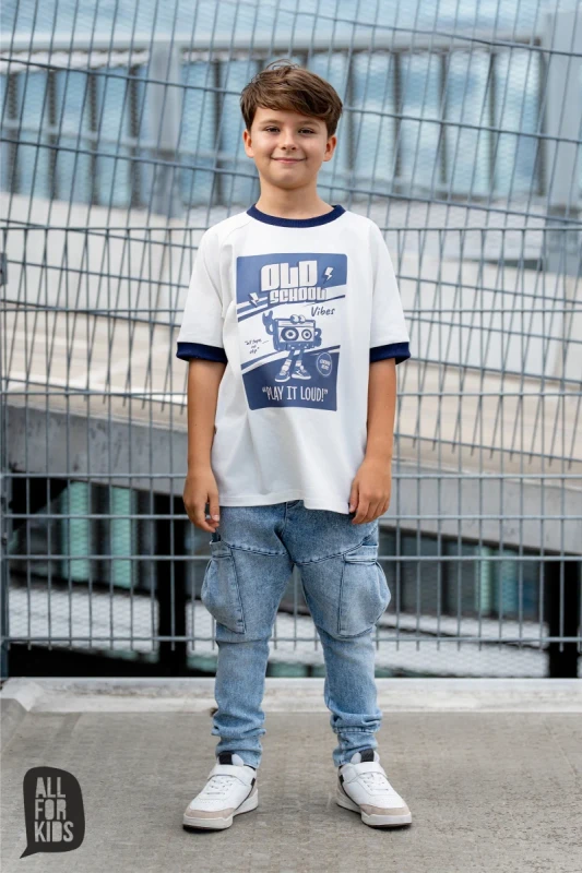 Stylowy T-shirt dziecięcy śmietankowo-niebieski All For Kids