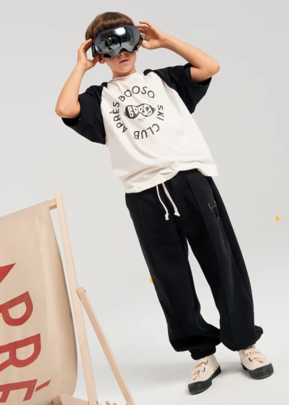 Spodnie 205 WARM WIDE PANTS BLACK booso – ocieplane spodnie dziecięce
