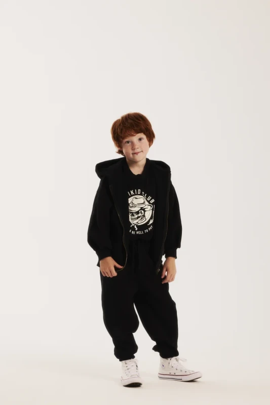Bluza BLACK SKULL ZIP HOODIE Minikid – czarna bluza z kapturem i nadrukiem czaszki