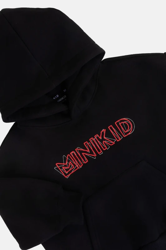 Bluza dziecięca Minikid BLACK MINIKID HOODIE – polska, bawełniana, z haftem