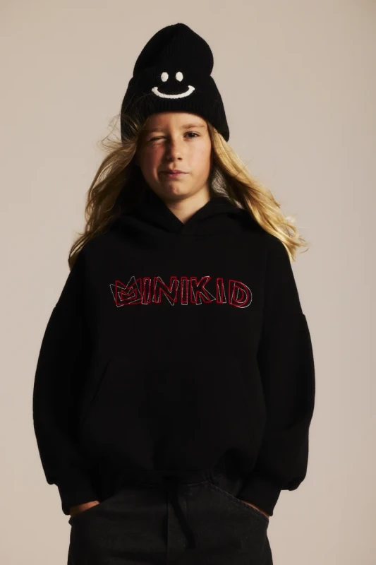 Czarna bluza Minikid BLACK MINIKID HOODIE z kapturem i kieszenią kangurka