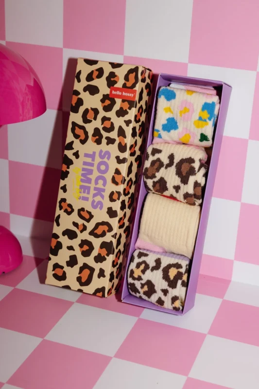 Hello Hossy LEOPARD – skarpetki dziecięce w ozdobnym pudełku