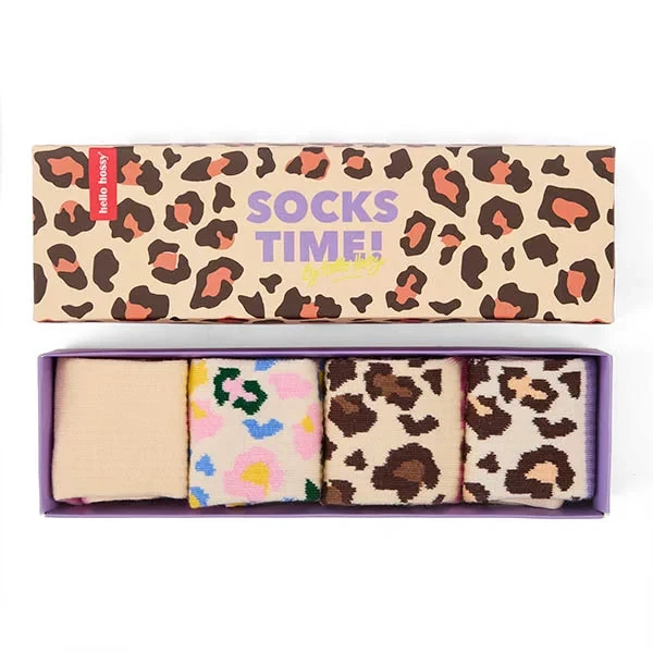Skarpetki Hello Hossy LEOPARD 4 pary – dziecięce z bawełny organicznej