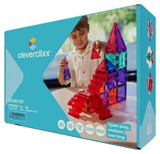 Cleverclixx Stairs Set Intense 34 el. – klocki magnetyczne ze schodami