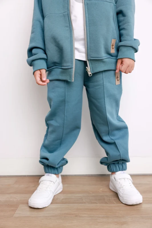 Ciepłe spodnie dziecięce TUSS blue – model WINTER LOOSE z ociepleniem „miś”