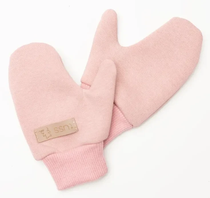 Rękawiczki dziecięce TUSS BAWEŁNIANE pink – miękkie i ciepłe, wykończone misiem