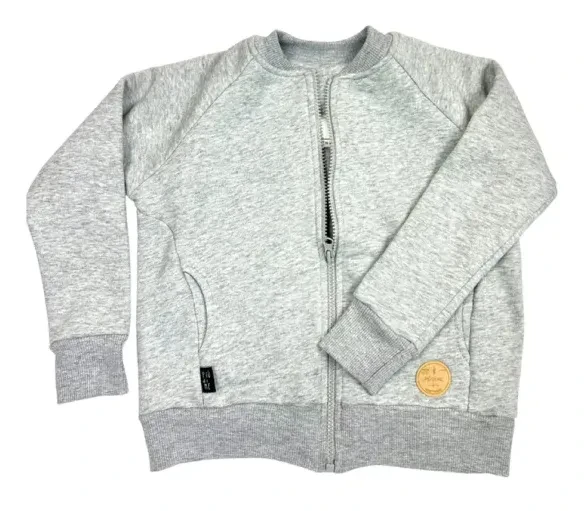 Bluza dla dzieci Piu di ME szary melanż ZIP BOMBER nadruk HI