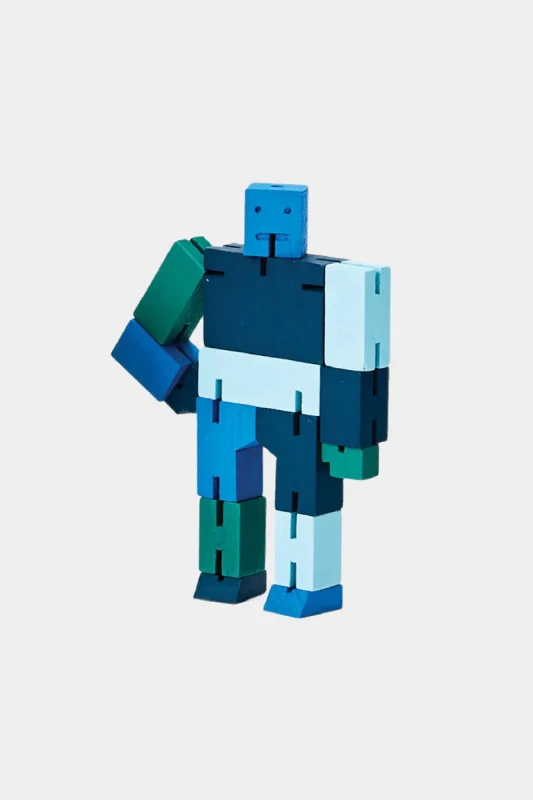 Drewniany robot Cubebot MICRO Blue Multi Areaware – elastyczna figurka z drewna