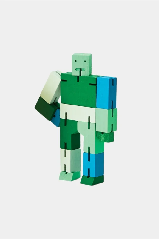 Drewniany robot Cubebot MICRO Green Multi Areaware – elastyczna figurka z drewna