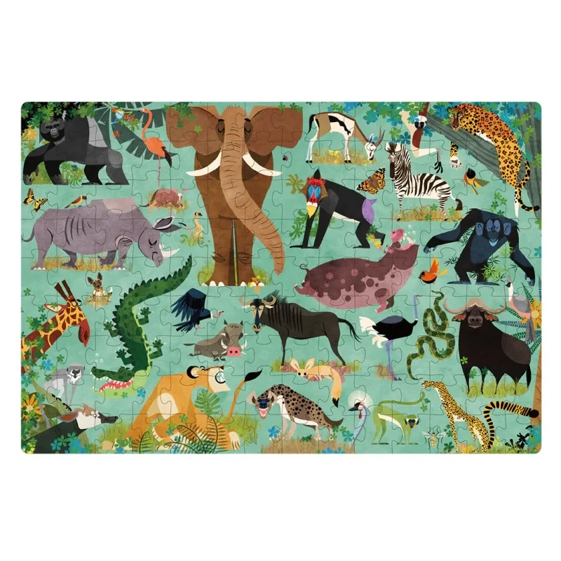Puzzle Mideer 126 el. – słoń, żyrafa i pawian na sawannie