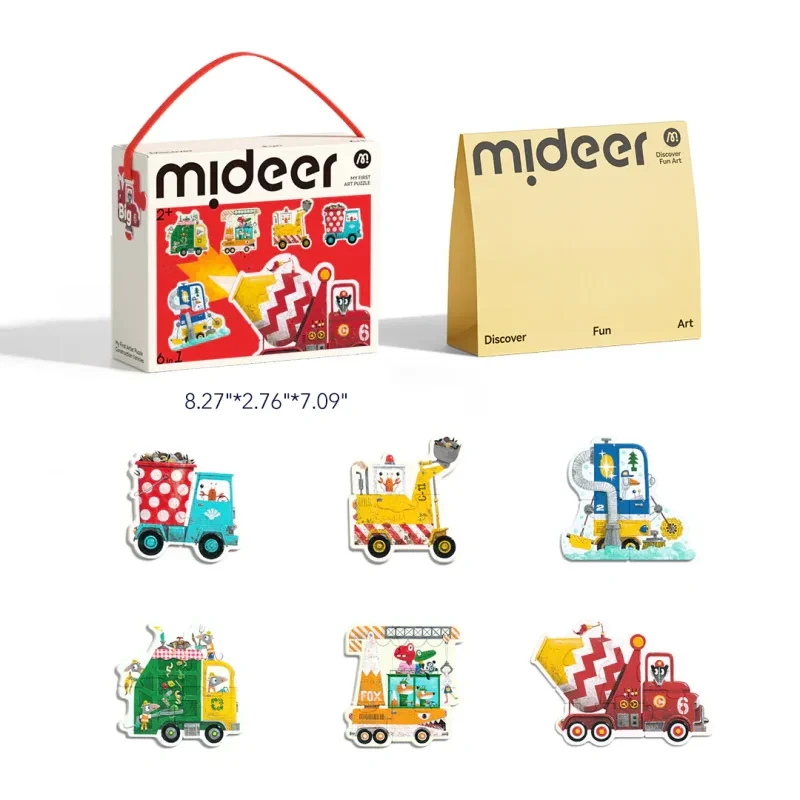Puzzle Mideer 6w1 – ciężarówka, koparka, dźwig i betoniarka