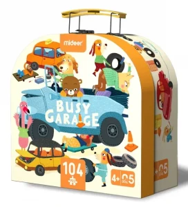 Puzzle dla dzieci w walizce Mój garaż 104 el. 4 lata+ mideer MD3078